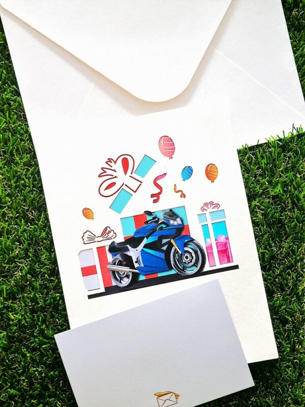 Kartka okolicznościowa pop up z motocyklem sportowym w 3D! - obrazek 2