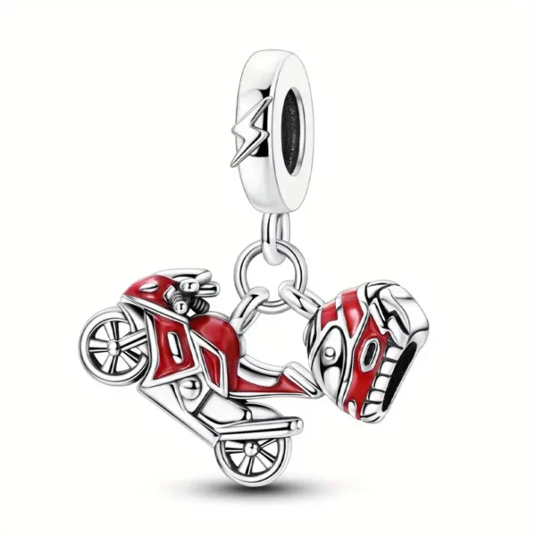 PIĘKNY koralik, zawieszka, charms - MOTOCYKL sportowy i KASK MOTOCYKLOWY